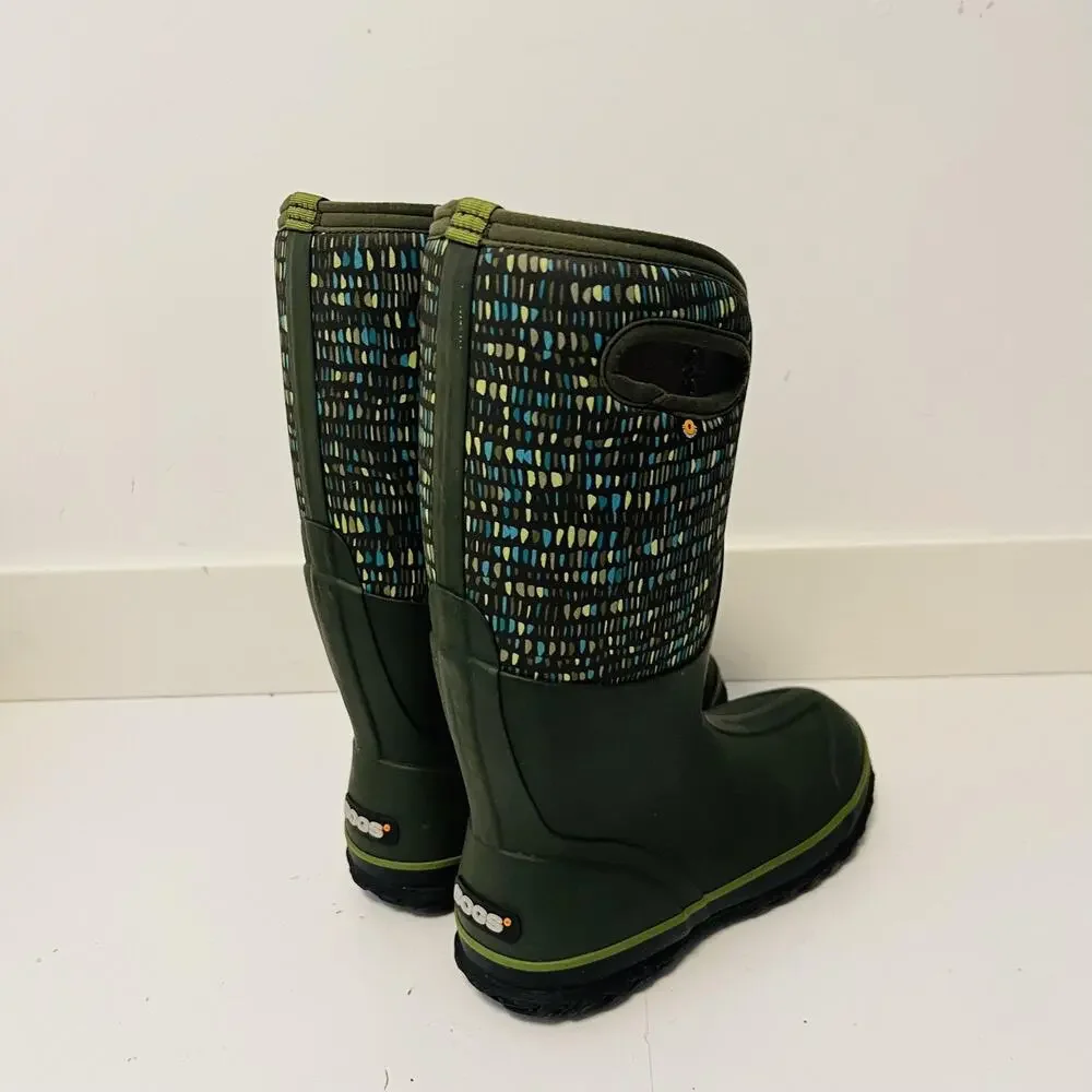 Bogs Boots Womens 8 Green Rubber Twinkle Neo Mid Calf Rain Shoes Waterproof